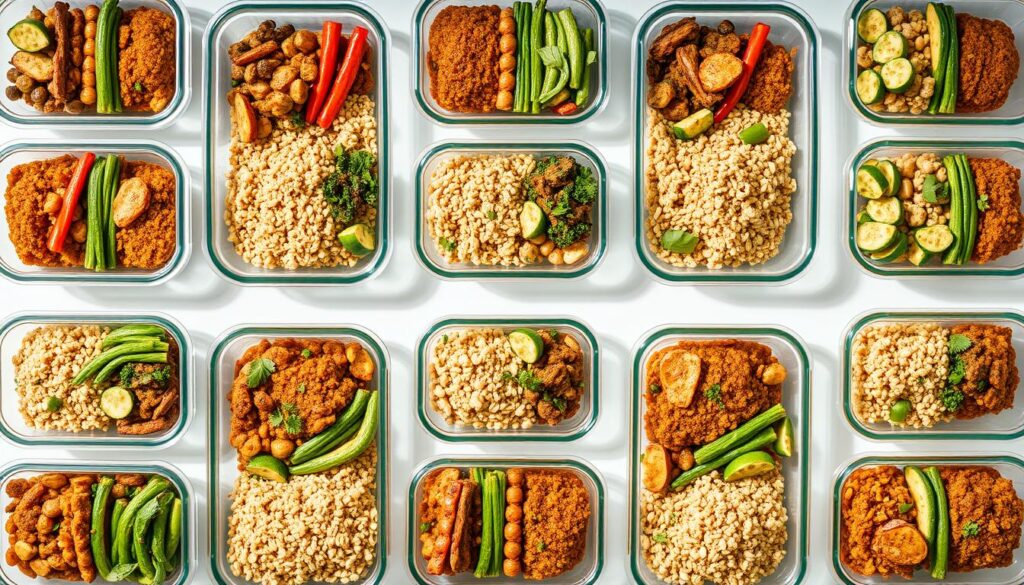 Diversas refeições preparadas usando o sistema de receitas base com variações para preparar refeições diárias