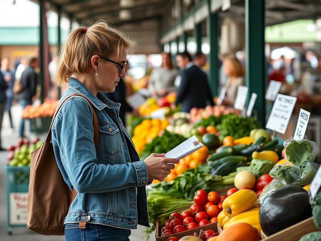 Pessoa fazendo compras de ingredientes sazonais para preparar refeições diárias econômicas