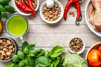 Alimentos que ajudam a acelerar o metabolismo dispostos em uma mesa