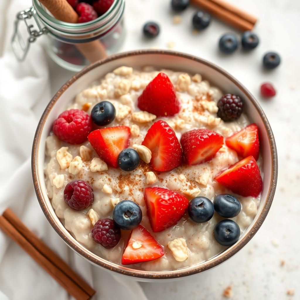Bowl de aveia com canela e frutas vermelhas para acelerar metabolismo