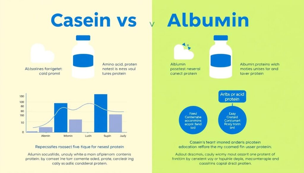Comparação visual entre caseína e albumina mostrando tempo de absorção