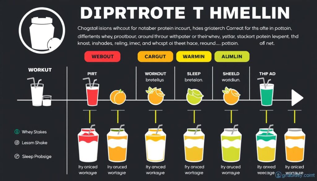 Cronograma diário mostrando os melhores momentos para consumir diferentes tipos de proteína