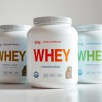 Diferentes tipos de whey protein: isolado, concentrado e hidrolisado em potes com melhores whey proteins de 2025