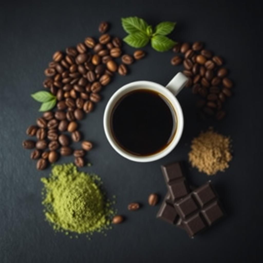 Estimulantes naturais como café, chá verde e guaraná em pó