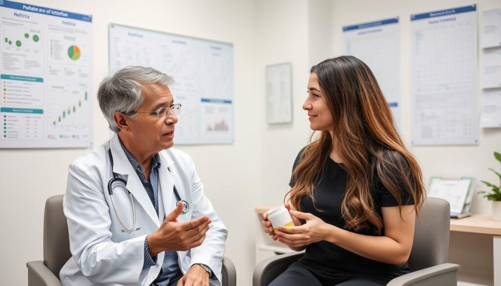 Pessoa consultando nutricionista sobre o uso seguro de creatina