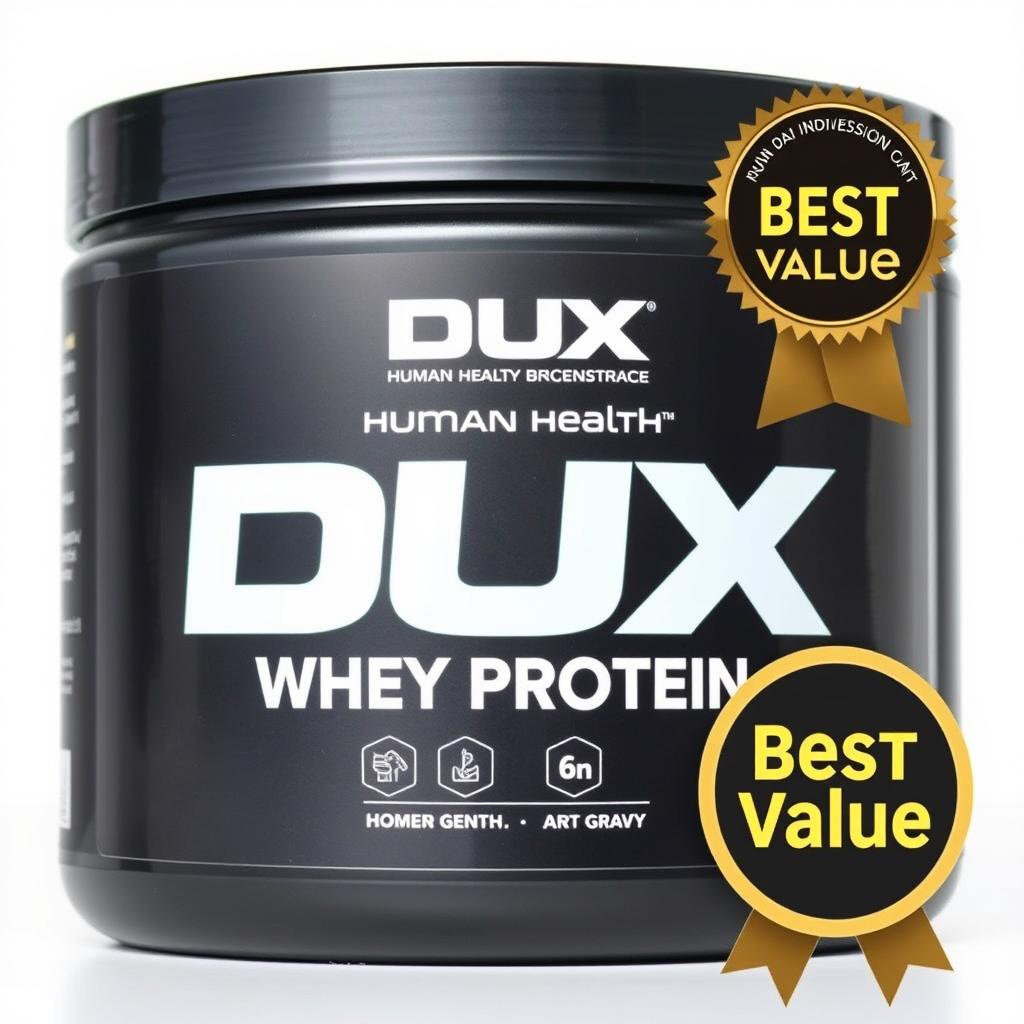 Pote de Dux Human Health Whey Protein Concentrado destacado como melhor custo-benefício entre os melhores whey proteins de 2025