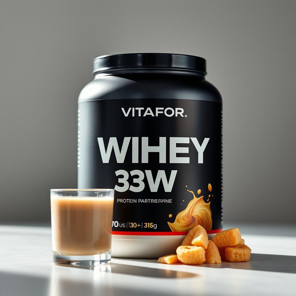 Pote de Vitafor Whey Fort 3W com shake proteico ao lado entre os melhores whey proteins de 2025