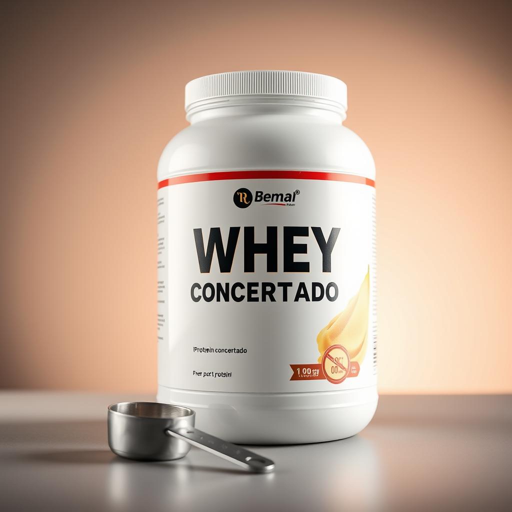 Pote de whey protein concentrado com medidor ao lado mostrando melhores whey proteins de 2025